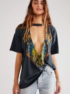 Daydreamer LA x Free People Untamed V-neck Cutout Tee Choker NWT Size L